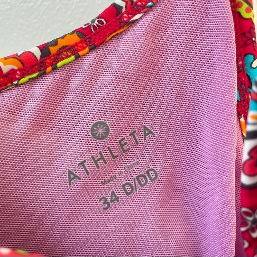 Athleta Tankini Montego Red Paisley Swimsuit Bikini Top side shirring 34 D/DD - Picture 4 of 9